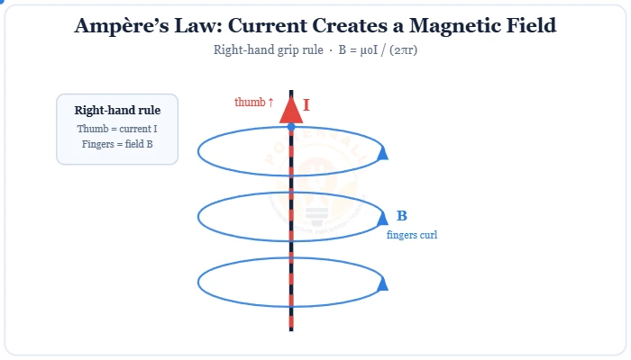 Ampere's Law right-hand rule and magnetic field around a wire diagram – Topics | Power4All