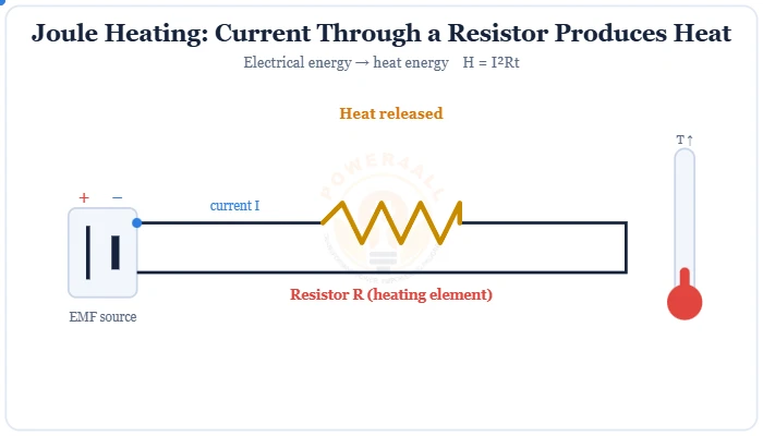 Joule's Law of Heating H = I squared R t diagram – Topics | Power4All