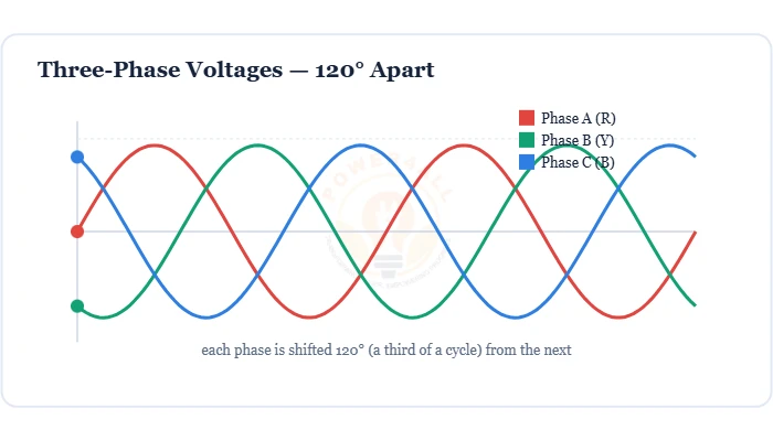 Three-phase voltages 120 degrees apart, star and delta connections diagram – Topics | Power4All